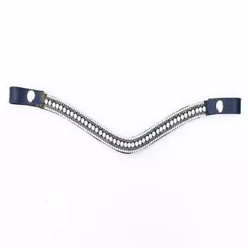 Потрясающий прозрачный хрустальный прочный кожаный пятирядный налобник с застежкой-кнопкой для уздечки лошади. Extra Full (45 cm) чёрный