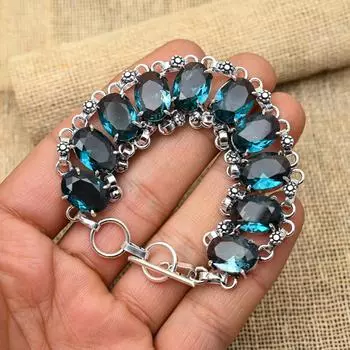 Потрясающий ювелирный браслет ручной работы из стерлингового серебра 925 пробы с александритом для женщин 8-9 Inches синий