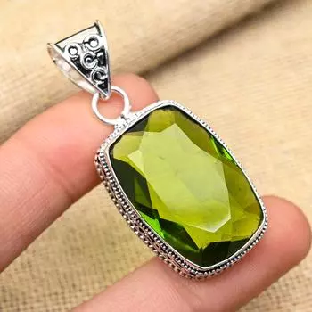 Потрясающий ювелирный кулон ручной работы из стерлингового серебра 925 пробы с драгоценным камнем перидот для женщин 2 Inches зелёный