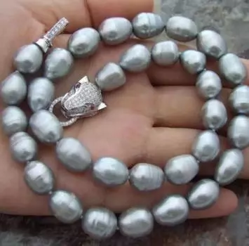 ПОТРЯСАЮЩЕЕ ОЖЕРЕЛЬЕ С СЕРЕБРИСТО-СЕРЫМ ЖЕМЧУГОМ ЮЖНЫХ МОР 9–10 мм, 18 ДЮЙМОВ