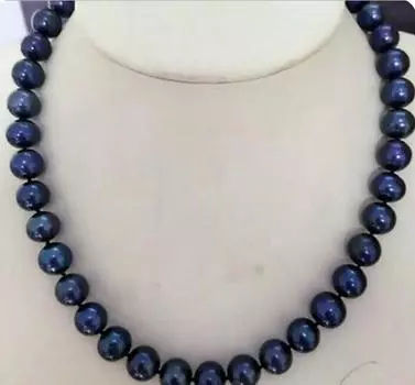 ПОТРЯСАЮЩЕЕ ожерелье с таитянским черным синим жемчугом диаметром 9-10 мм и длиной 18 дюймов.