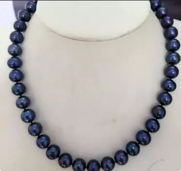 ПОТРЯСАЮЩЕЕ ожерелье с таитянским черным синим жемчугом диаметром 9-10 мм и длиной 18 дюймов.