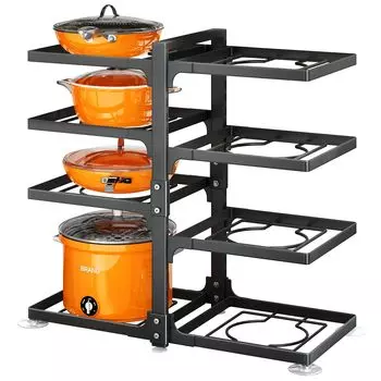 Pots and Pans Organizer for Cabinet, 8 Tier Adjustable Pot and Pan Organizer Rack for Kitchen Under Cabinet Organization