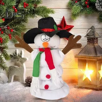 Поющий и танцующий снеговик, плюшевая игрушка, музыкальная кукла Санта-Клауса с рождественскими песнями для детей, качающийся снеговик, украшение белый