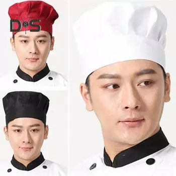 Поварской колпак унисекс для кухни, колпак для ресторана отеля, плиссированный дизайн, однотонный рабочий колпак официанта-повара, шляпа-гриб красный