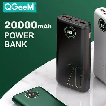 Power Bank 10000 мАч 20000 мАч Powerbank для телефона Внешний аккумулятор Мобильное портативное зарядное устройство Poverbank с цифровым дисплеем 10000 mAh белый