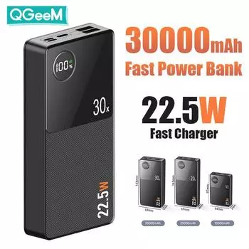 Power Bank 30000 мАч PD 20 Вт/22,5 Вт, быстрая зарядка для Huawei P40 MacBook Pro Powerbank для iPhone 13 12 11 Samsung Xiaomi повербанк 10000mAh белый