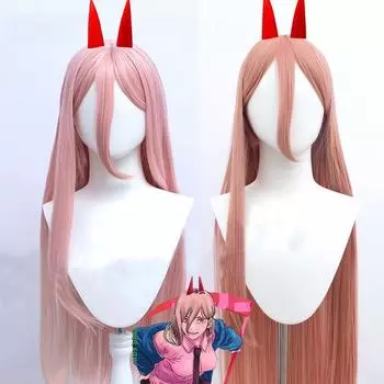 Power Косплей Парик Аниме Бензопила Человек Косплей Розовый Оранжевый Сексуальные Длинные Волосы Синтетический Парик + Бесплатный Подарок Головной Убор + Кепка для парика Wig&Headwear