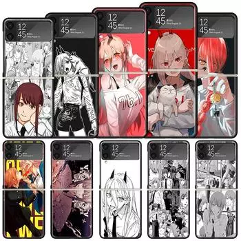 Power Makima Chainsaw Man противоударный жесткий чехол для Samsung Galaxy Z Flip 4 3 5G чехол для телефона Z Flip3 Flip4 черный Fundas Matte She Samsung Z Flip 4