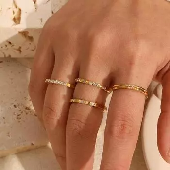 Power Simple Diamond-encrusted Stainless Steel Ring Women s Fashion Versatile Premium Element Ring Ring Titanium Steel Ring No. 6