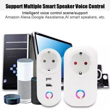 Power Wi-Fi USB-розетка Wi-Fi Smart Plug 10A Беспроводная розетка Alex Voice Tuya Зарядное устройство для телефона Пульт дистанционного управления Таймер ЕС