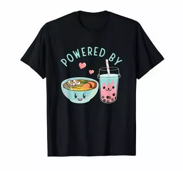 Powered by Ramen Bubble Tea Cute Kawaii T-shirt чёрный