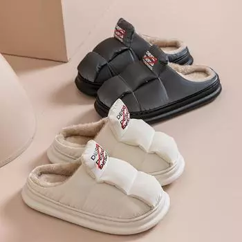 Поверхностная водонепроницаемая подошва хлопковые тапочки женские зимние домашние комнатные пары толстая подошва нескользящая пушистая теплая хлопковая обувь 36/37 [Suitable for 35-36 feet] молочный белый