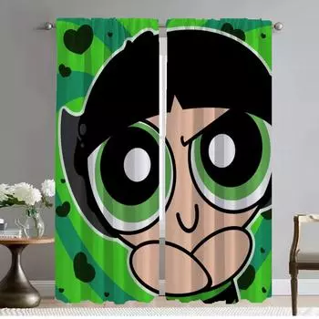 PowerPuff Girls Home Interior Curtains 2 Pieces Partition Tulle for Bedroom Window Curtain Elegant Room Curtains Shades Living W50xH70cmx2pcs-CL