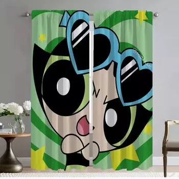 PowerPuff Girls Оконная занавеска для комнаты 2-панельная перегородка Тюль для спальни Домашний интерьер Шторы Оттенки Украшения на Хэллоуин W50xH70cmx2pcs-CL