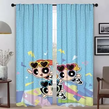Powerpuffs Girls Blackout Curtains for Living Room Curtain Tulle for Bedroom Home Interior Curtains 2 Pieces Partition Shades W50xH70cmx2pcs-CL