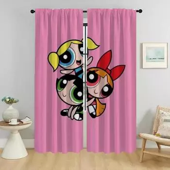 Powerpuffs Window Curtain for Room 2 Panel Curtains for Bedroom Home Interior Curtains Halloween Decoration Partition Shades W50xH70cmx2pcs-CL
