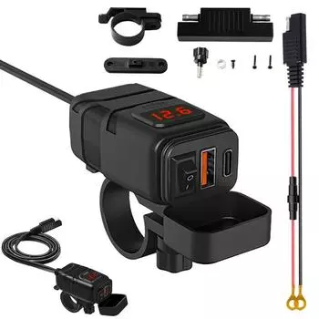 Powersports Зарядные устройства для аккумуляторов USB для быстрой зарядки двигателя USB Type C PD и быстрое зарядное устройство 3.0 USB-зарядное устройство для мотоциклов Мотоцикл красный