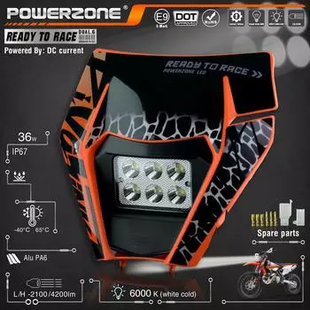 PowerZone мотоциклетные светодиодные фары, налобный фонарь, обтекатель супермото для KTM EXC SXF MX, велосипед для грязи, эндуро, светодиодный Orange Cover face