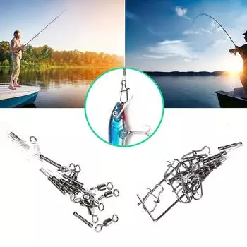 Поводки для рыболовной лески Anti-Bite Поводки для рыболовных снастей Крючок для рыболовной лески Anti-Bite с вращающимися вертлюжками и защелкой 15CM