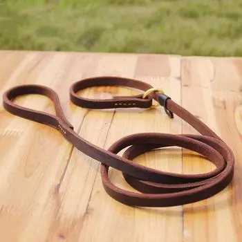 Поводок-цепочка для собак из натуральной кожи, регулируемая цепочка-цепочка для собак с ползунком, прочный плоский кожаный поводок для дрессировки собак для больших собак