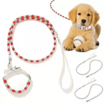 Поводок для домашних животных 1,25 м, цветные бусины, регулируемое модное ожерелье, маленькие и средние собаки красный