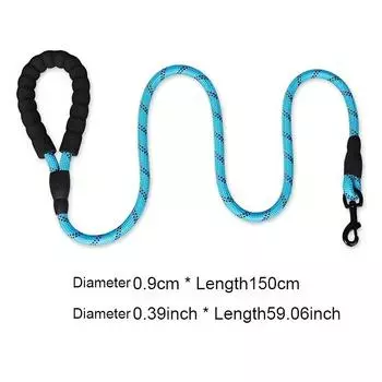 Поводок для домашних животных длиной 1,5 м со светоотражающей и удобной мягкой ручкой для маленьких, средних и крупных собак 150cm чёрный