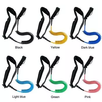 Поводок для доски безопасности Максимальная длина растяжения до 10 футов Спиральный поводок для серфинга, регулируемый для серфинга для начинающих, занимающихся серфингом чёрный