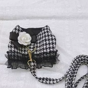 Поводок для маленьких собак, одежда на грудь и спину, клетчатый жилет, кружевной поводок для собак, плюшевый мишка, комплект шлейки и поводка для собак XS