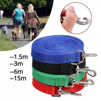 Поводок для щенков собак 1,5/3/6/15 м, нейлоновая веревка для обучения послушанию и отзыву 1.5m чёрный