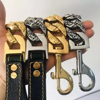 Поводок для собак из нержавеющей стали, ошейник, поводок для собак, средний и большой поводок для собак 32mm*70CM серебряный