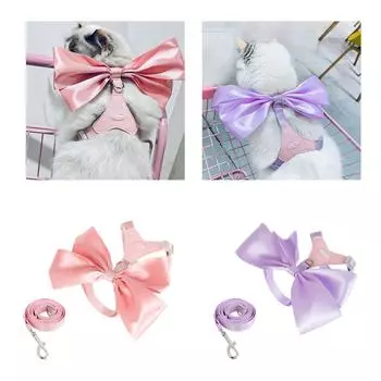 Поводок для собак, поводок-жилет с милым бантом, веревка для жилета, 5 футов в длину, поводок для дрессировки домашних животных, прогулок, плавания, походов M фиолетовый