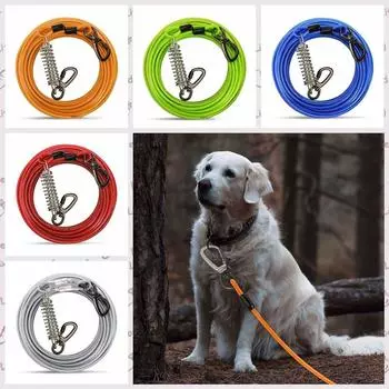 Поводок для собак с пружиной, двухголовый стальной трос для уличных собак, ремни, беговой трос для маленьких и больших собак S серебряный