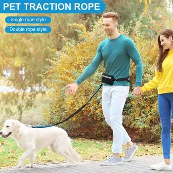 Поводок для собак с сумкой, светоотражающий, выдвижной, регулируемый, портативный, сумка на пояс для бега, ремень, поводок-банджи для домашних животных, тяговый трос