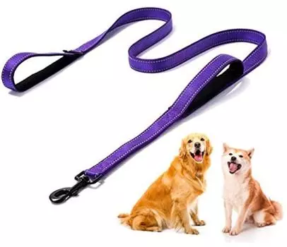 Поводок для собак Светоотражающий материал 2 ручки Для маленьких собак Для средних собак Для больших собак Прочный нейлоновый материал Удобный в использовании Дышащий Длинный поводок Обучение технике безопасности фиолетовый