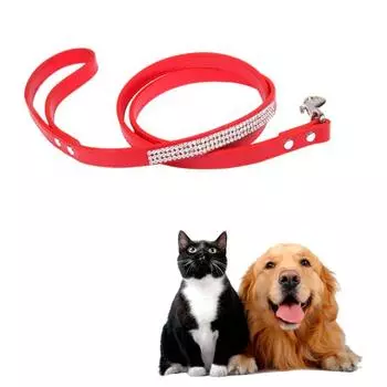 Поводок для собак Yousheng со сверкающими стразами и подвесным крючком, удобный для ношения поводок из искусственной кожи S красный