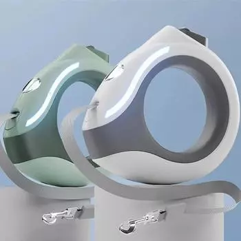 Поводок для собаки 3 м с фонариком, светодиодный стример, рулетка, автоматическая выдвижная нейлоновая веревка для прогулок, бега, бега, удлинитель поводка для кошек и щенков белый