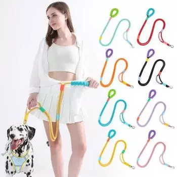 Поводок для собаки с мягкой ручкой, регулируемая петля, тяговая веревка, вращающийся на 360 градусов крючок, поводок для выгула собаки розовый