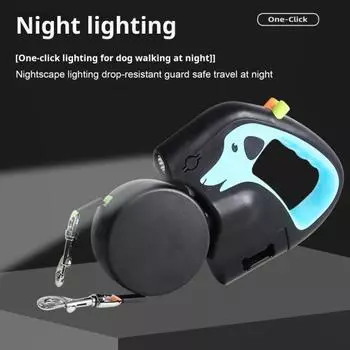Поводок-рулетка для 2 собак, нейлоновый тяговый трос со светодиодными фонарями, эргономичный 3M хаки