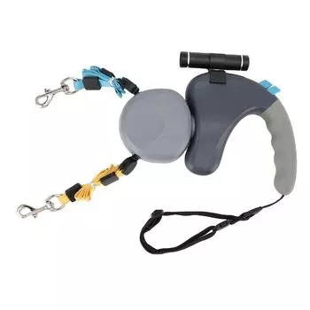 Поводок-рулетка для 2 собак, вращающийся на 360 градусов, двухсторонний поводок для собак со светодиодной подсветкой, 3 метра, серый серый