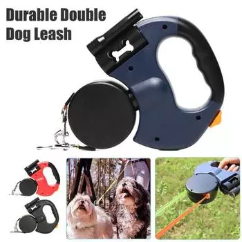 Поводок-рулетка для двух собак, пояс для выгула собак с фонариком, препятствующий спутыванию, поводок для дрессировки собак для средних и маленьких собак синий