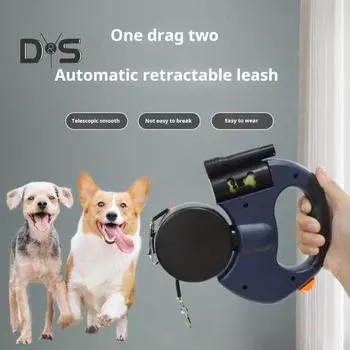 Поводок-рулетка для двух собак, пояс для выгула собак с фонариком, препятствующий спутыванию, поводок для дрессировки собак для средних и маленьких собак красный