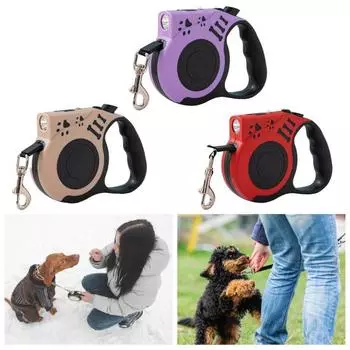 Поводок-рулетка для собак с эргономичной ручкой и фонариком, прочный, не спутывающийся, для выгула домашних животных, нейлон синий