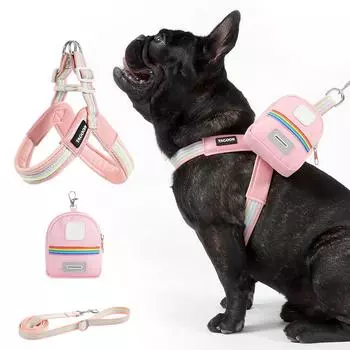 Поводок-шлейка для щенка, для маленьких и средних собак, V-образный радужный комплект для груди и спины, регулируемый мягкий, товары для домашних питомцев XS (recommended weight 3-3 kg)