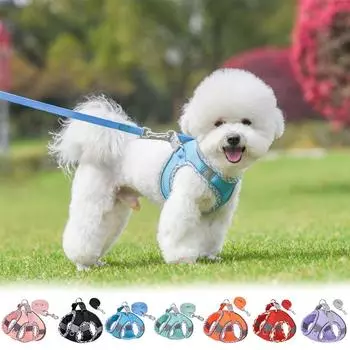 Поводок со светоотражающей клетчатой окантовкой для домашних кошек и собак, жилет, нагрудная шлейка L