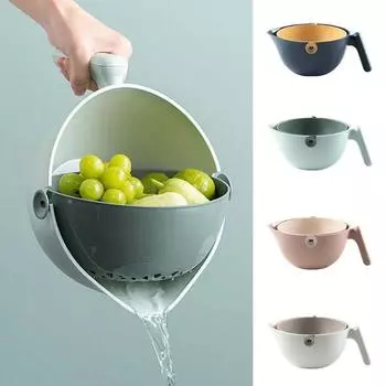 Поворотная сливная корзина с ручкой, дуршлаг 2 в 1, портативные ситечки, миски, кухонные аксессуары
