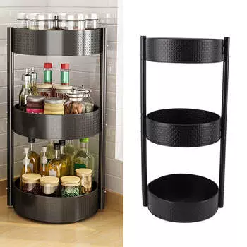 Поворотная стойка для специй с вращением на 360 градусов, большая вместимость, многофункциональный поворотный стол из углеродистой стали, органайзер для приправ на кухне, 3 слоя