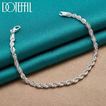 Поворотный браслет 4 мм Серебряная бижутерия 20cm