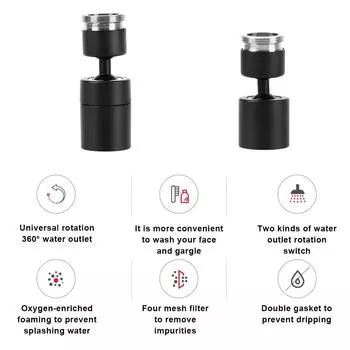 Поворотный кран-аэратор с вращением на 360°, защита от брызг, водосберегающая насадка-распылитель, кран-спринклер