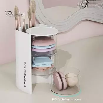 Поворотный ящик для хранения пуховки, прозрачная крышка, пыленепроницаемая, многослойная, круглая, на воздушной подушке, косметический органайзер, хлопковая полка для хранения яиц для красоты Dual Layer белый